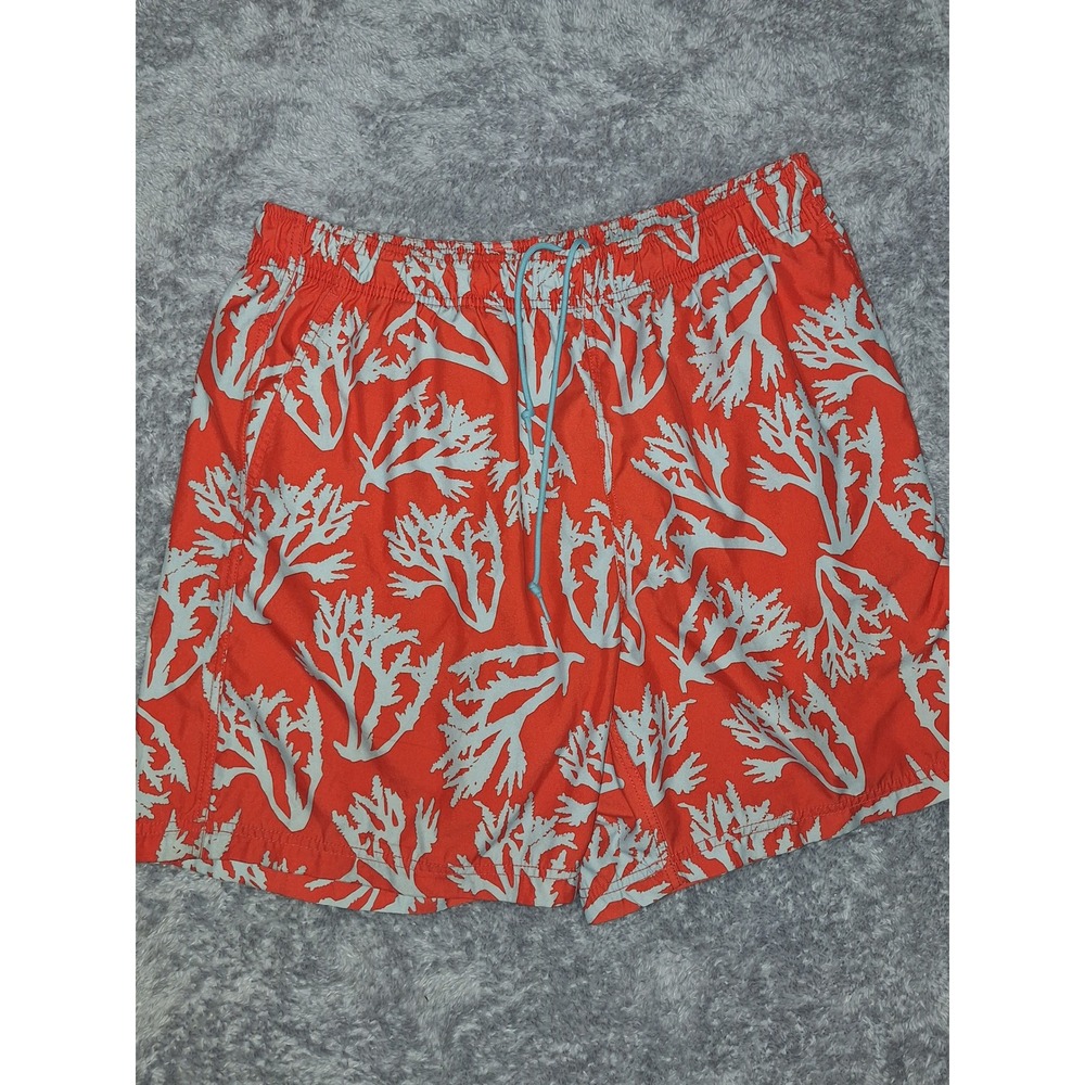 Nautica Swim Trunks Coral Print Elastic Waist QuickDry Mens Size TG Orange Beach